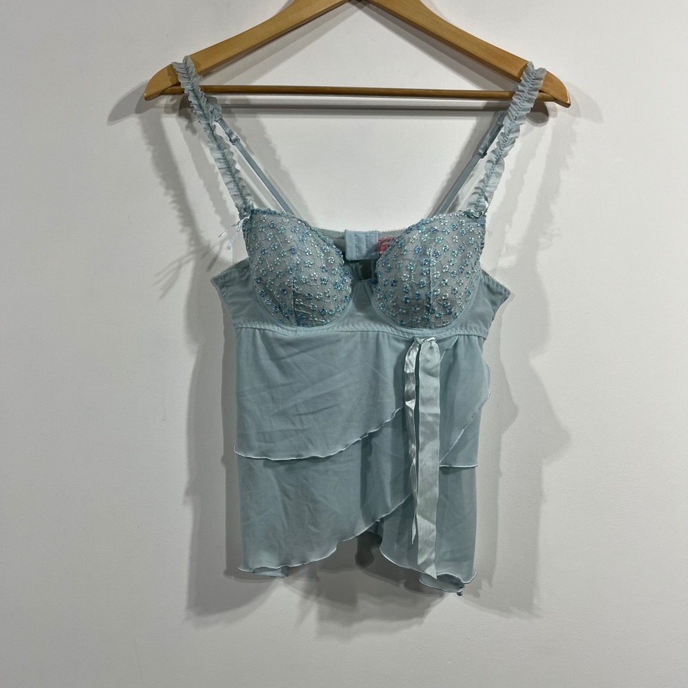 Sophie B Y2K Fairy Coquette Babydoll Floral Embroidered Sequin Womens Large Blue